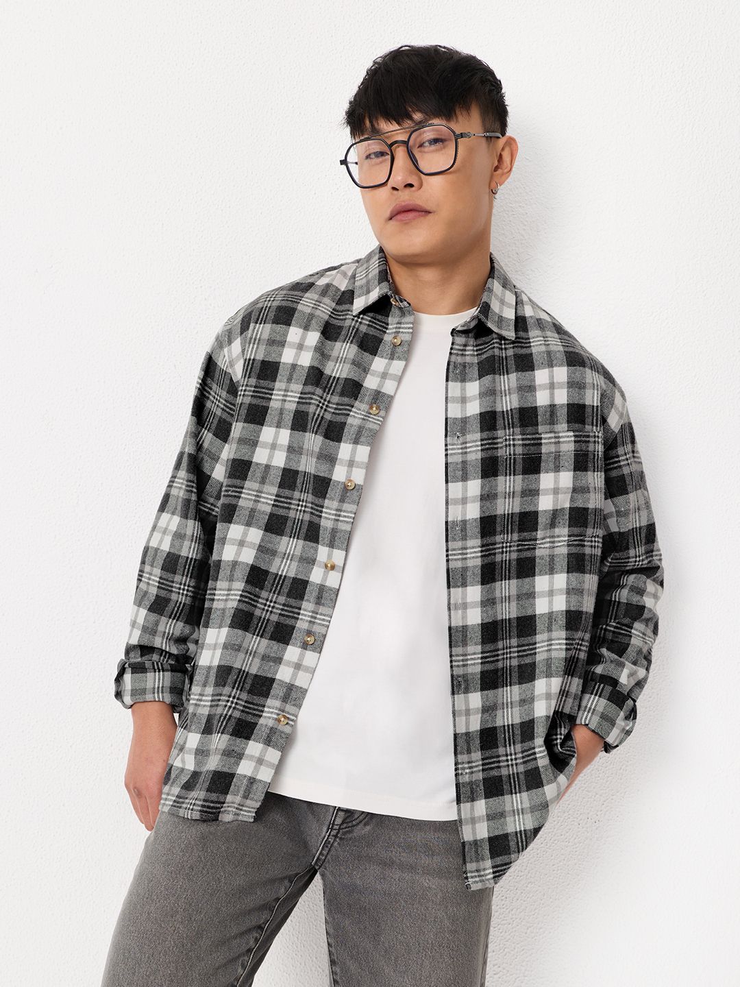 Plaid Shirt: Grey Grid