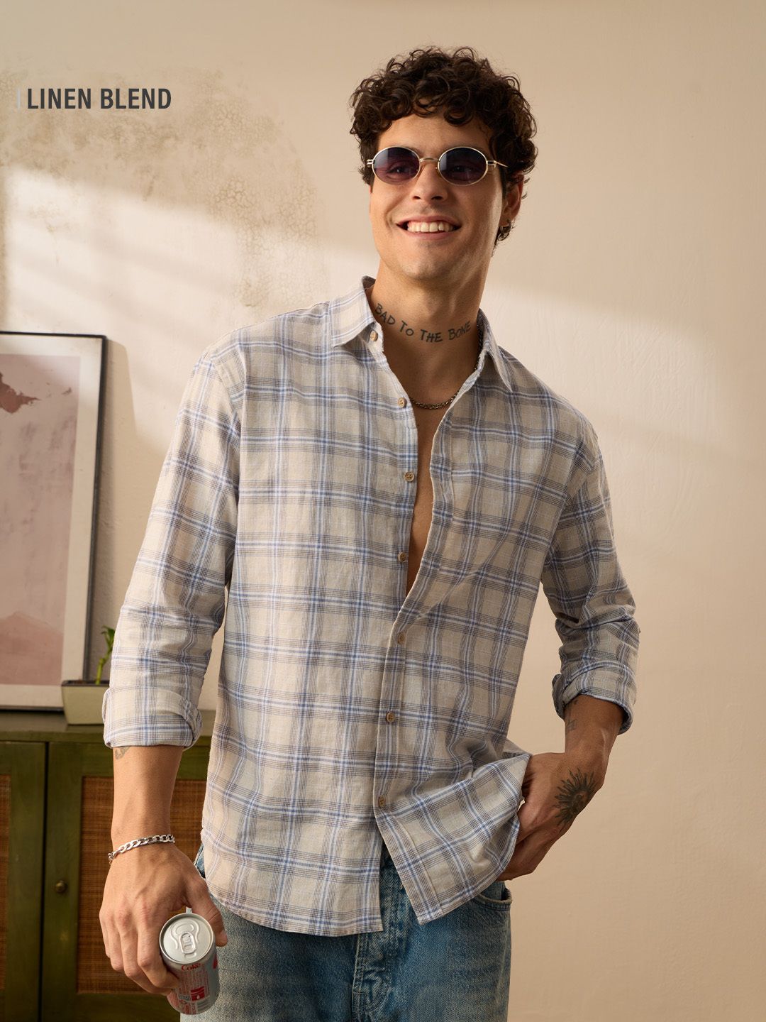 Cotton Linen Checks: Naval