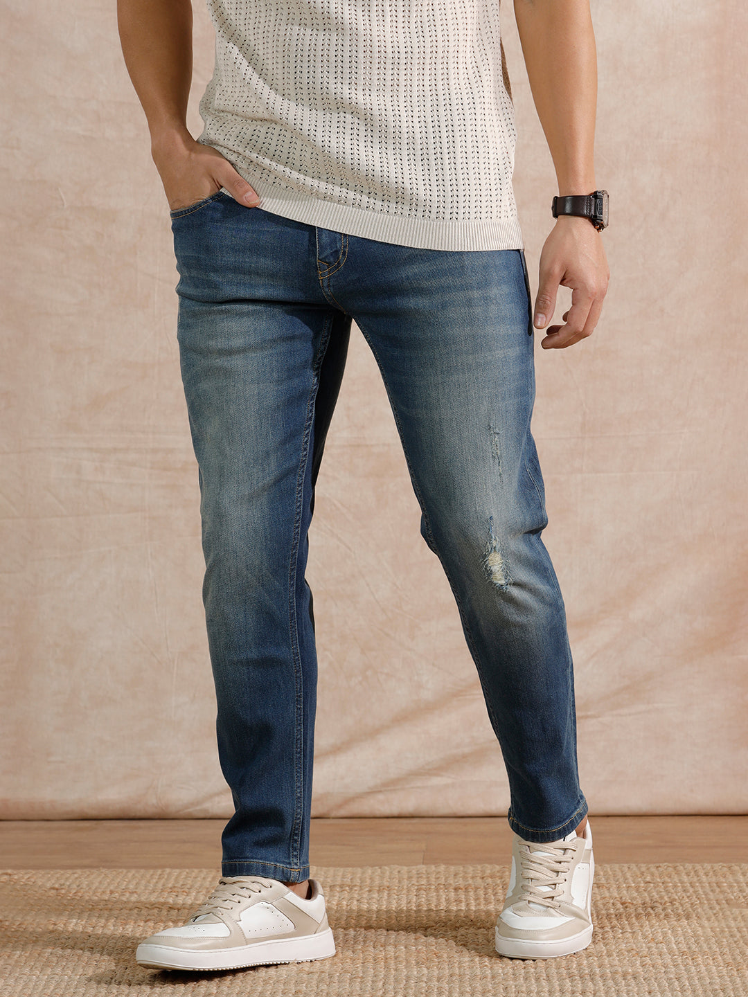 Solid Heavy Fade Skinny Crop Jeans | Blue - Image 3