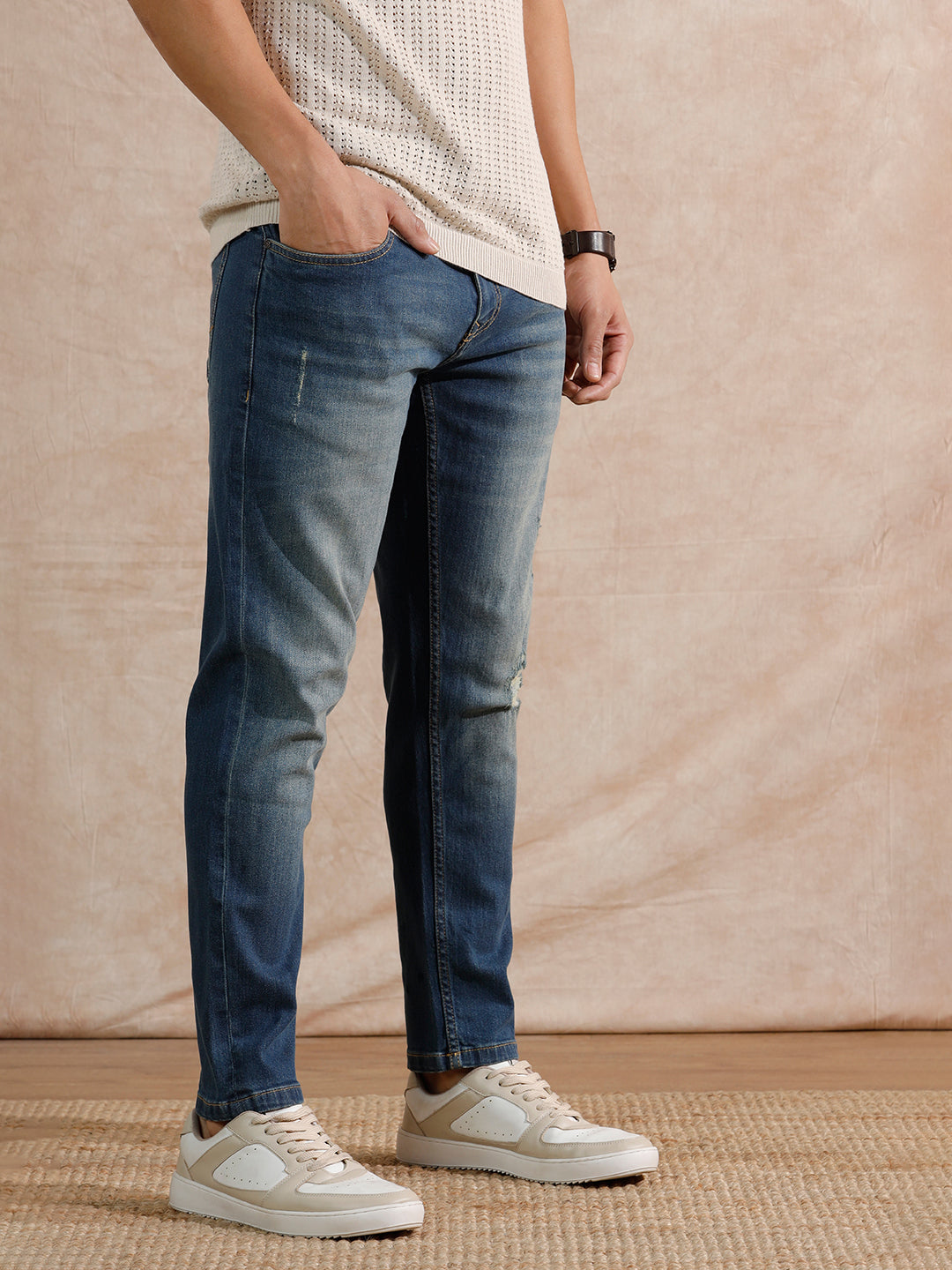 Solid Heavy Fade Skinny Crop Jeans | Blue - Image 4