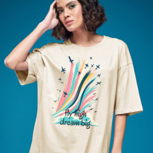 SMARTEES Graphic Printed Extended Sleeves Cotton Oversized T-shirt