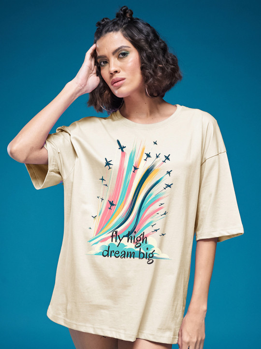 SMARTEES Graphic Printed Extended Sleeves Cotton Oversized T-shirt