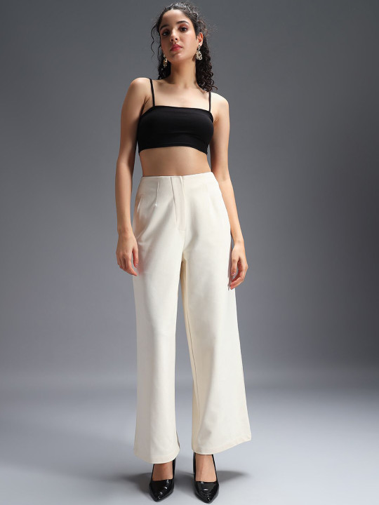 Zastraa Women Relaxed Wide Leg High-Rise Trousers