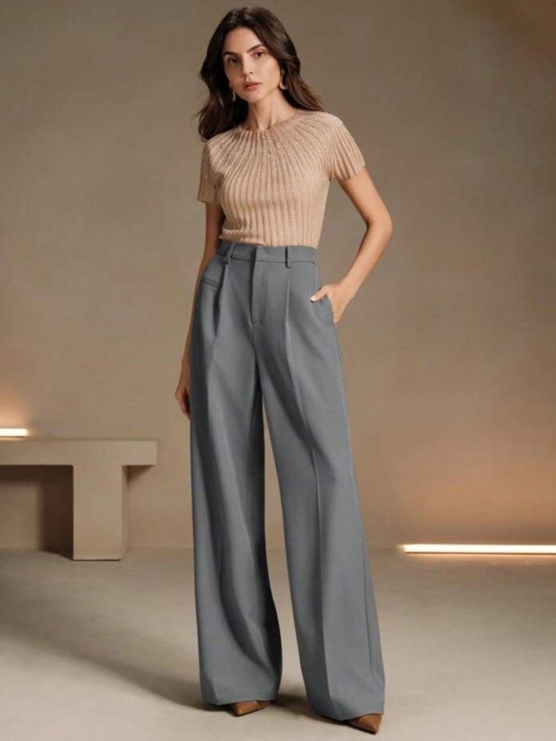 BROADSTAR Women Smart Loose Fit High-Rise Easy Wash Pleated Trousers - Image 5